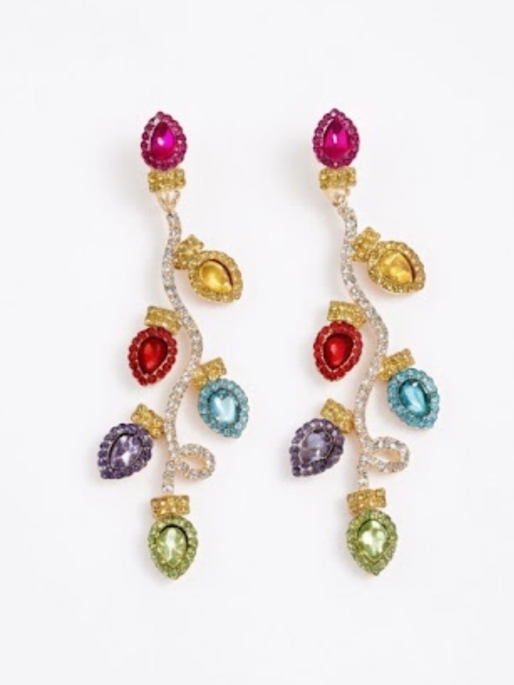 NWT Multicolor Crystal Christmas Tree Light Bulb Drop Dangle Earrings Party - Picture 2 of 5